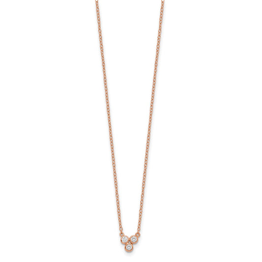 Sterling Silver Rose-tone Bezel-set 3-CZ 16 inch with 2 inch Extension Necklace