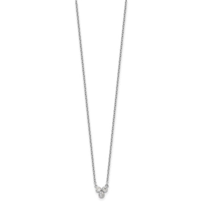 Sterling Silver Rhodium-plated 3-CZ w/ 2in ext Necklace