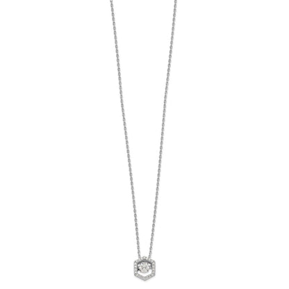 Sterling Silver Rhod-plated Hexagon Moving CZ w/2in ext Necklace