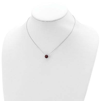 Sterling Silver Rhodium Plated Dark Red Swarovski Crystal 16.5 inch Necklace with 2 inch extension