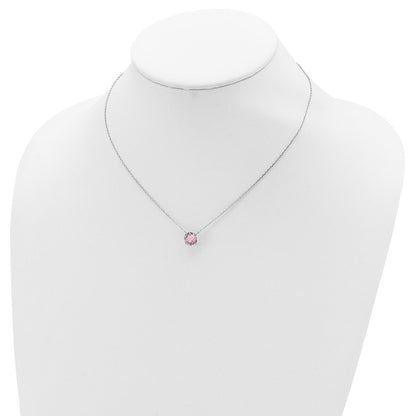 Sterling Silver Rhodium Plated Light Pink Swarovski Crystal 16.5 inch Necklace with 2 inch extension