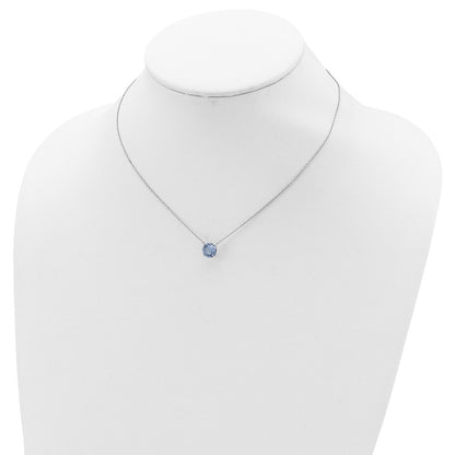 Sterling Silver Rhodium Plated Blue Swarovski Crystal 16.5 inch Necklace with 2 inch extension