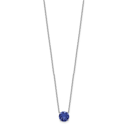 Sterling Silver Rhodium Plated Blue Swarovski Crystal 16.5 inch Necklace with 2 inch extension