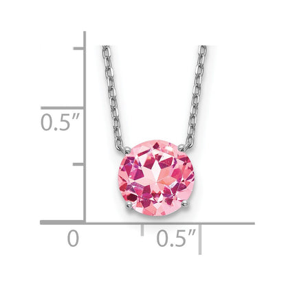 Sterling Silver Rhodium Plated Pink Swarovski Crystal 16.5 inch Necklace with 2 inch extension