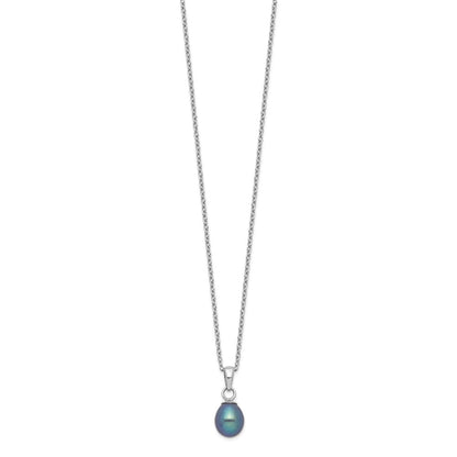 Sterling Silver Rhodium-plated 6-7mm Black Teardrop Freshwater Cultured Pearl 17 inch Necklace and Button Post Earrings Set