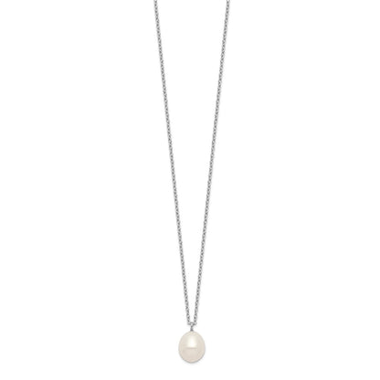 Sterling Silver Rhodium-plated 8-9mm White Rice Freshwater Cultured Pearl 18 inch Necklace and Post Dangle Earrings Set