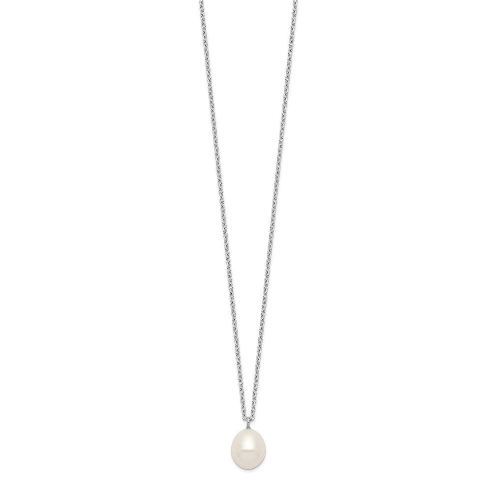 Sterling Silver Rhodium-plated 8-9mm White Rice Freshwater Cultured Pearl 18 inch Necklace and Post Dangle Earrings Set