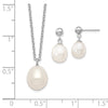 Sterling Silver Rhodium-plated 8-9mm White Rice Freshwater Cultured Pearl 18 inch Necklace and Post Dangle Earrings Set