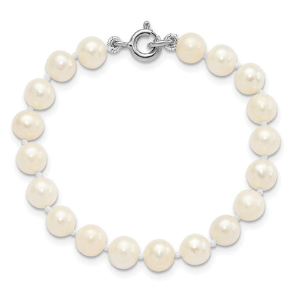 Sterling Silver Madi K Rhodium-plated 5-6mm White Semi-Round Freshwater Cultured Pearl 12 inch Necklace, 4 inch Bracelet & Button Post Earrings Set