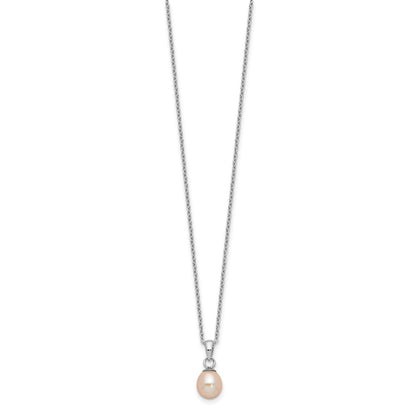 Sterling Silver Rhodium-plated 6-7mm Pink Teardrop Freshwater Cultured Pearl 17 inch Necklace and Button Post Earrings Set