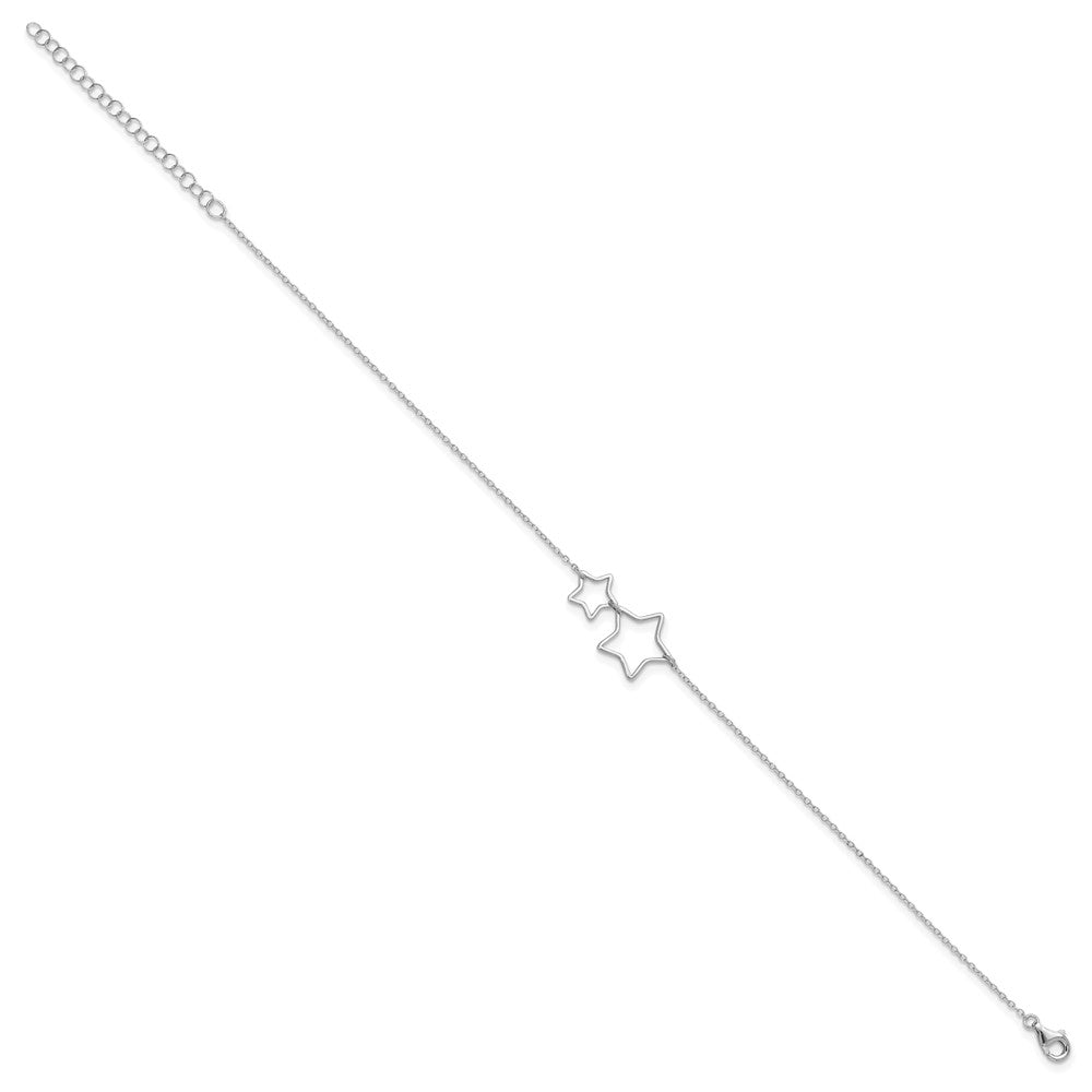 Sterling Silver Rhodium-plated Cut-Out Stars 9 inch Plus 2 inch Extender - Total 11 inch Anklet