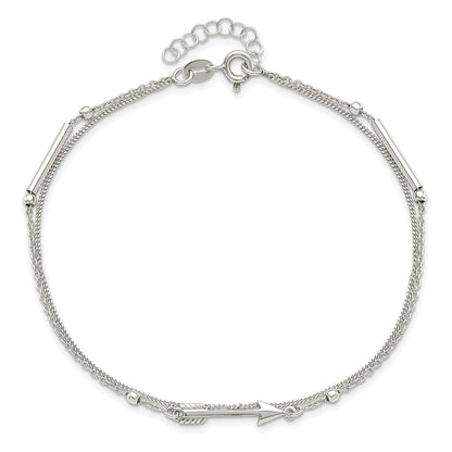 Sterling Silver 2-strand Arrow 9 inch Plus 1 inch Extender - Total 10 inch Anklet