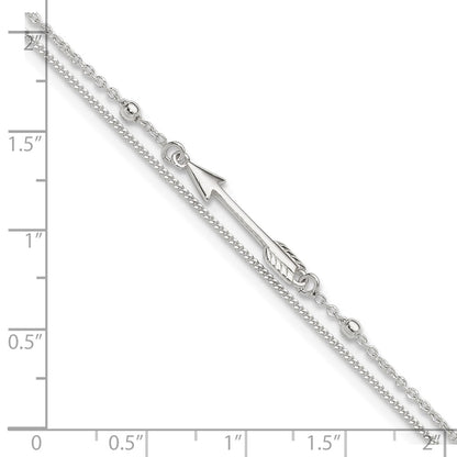 Sterling Silver 2-strand Arrow 9 inch Plus 1 inch Extender - Total 10 inch Anklet