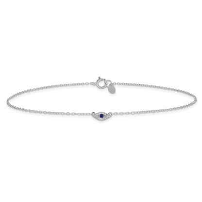 Sterling Silver Rhodium-plated Polished Blue & White CZ Eye 10in  Anklet
