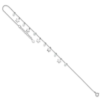 Sterling Silver Rhodium-plated Stars and CZ 9 inch Plus 1 inch Extender - Total 10 inch Anklet