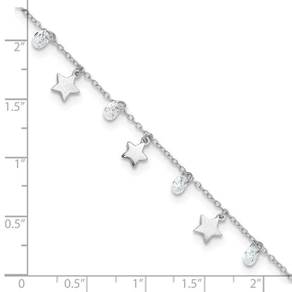 Sterling Silver Rhodium-plated Stars and CZ 9 inch Plus 1 inch Extender - Total 10 inch Anklet