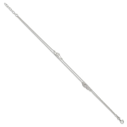 Sterling Silver 2-Strand CZ Flip Flop 9 inch Plus 1 inch Extender - Total 11 inch Anklet