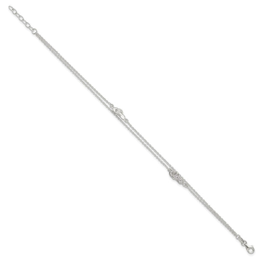 Sterling Silver 2-Strand CZ Flip Flop 9 inch Plus 1 inch Extender - Total 11 inch Anklet