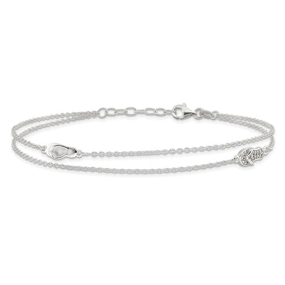 Sterling Silver 2-Strand CZ Flip Flop 9 inch Plus 1 inch Extender - Total 11 inch Anklet