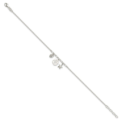 Sterling Silver Shell/SandDollar/Starfish 9 inch Plus 1 inch Extender - Total 10 inch Anklet