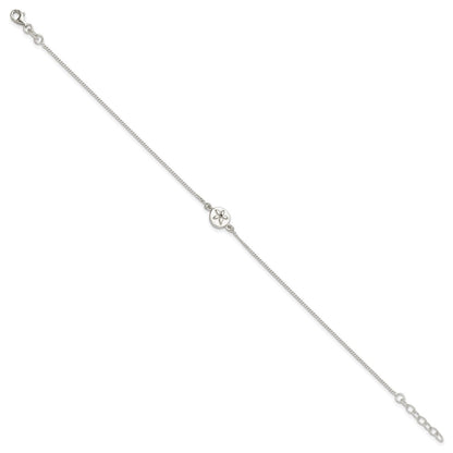 Sterling Silver CZ Sand Dollar 9 inch Plus 1 inch Extender - Total 10 inch Anklet