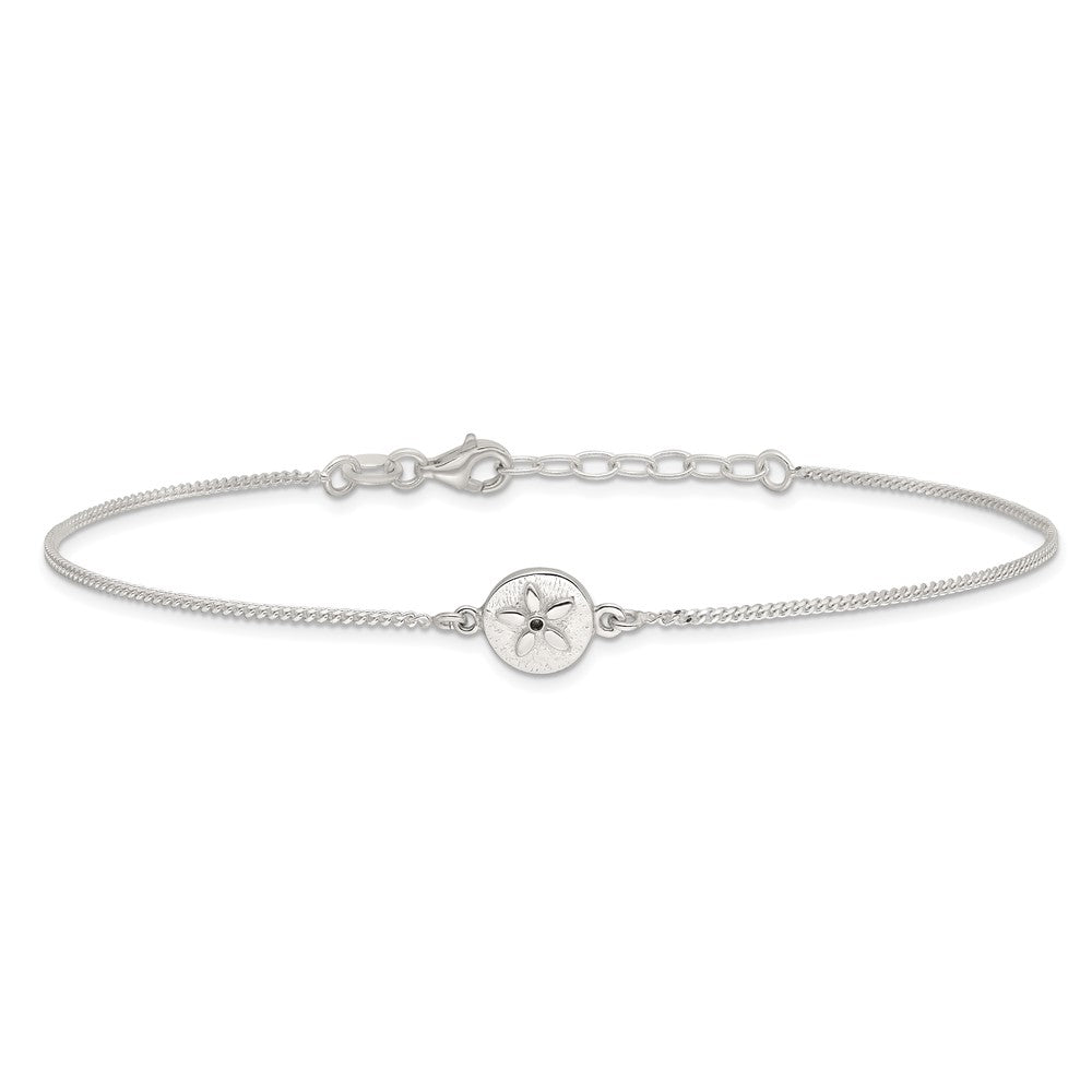 Sterling Silver CZ Sand Dollar 9 inch Plus 1 inch Extender - Total 10 inch Anklet