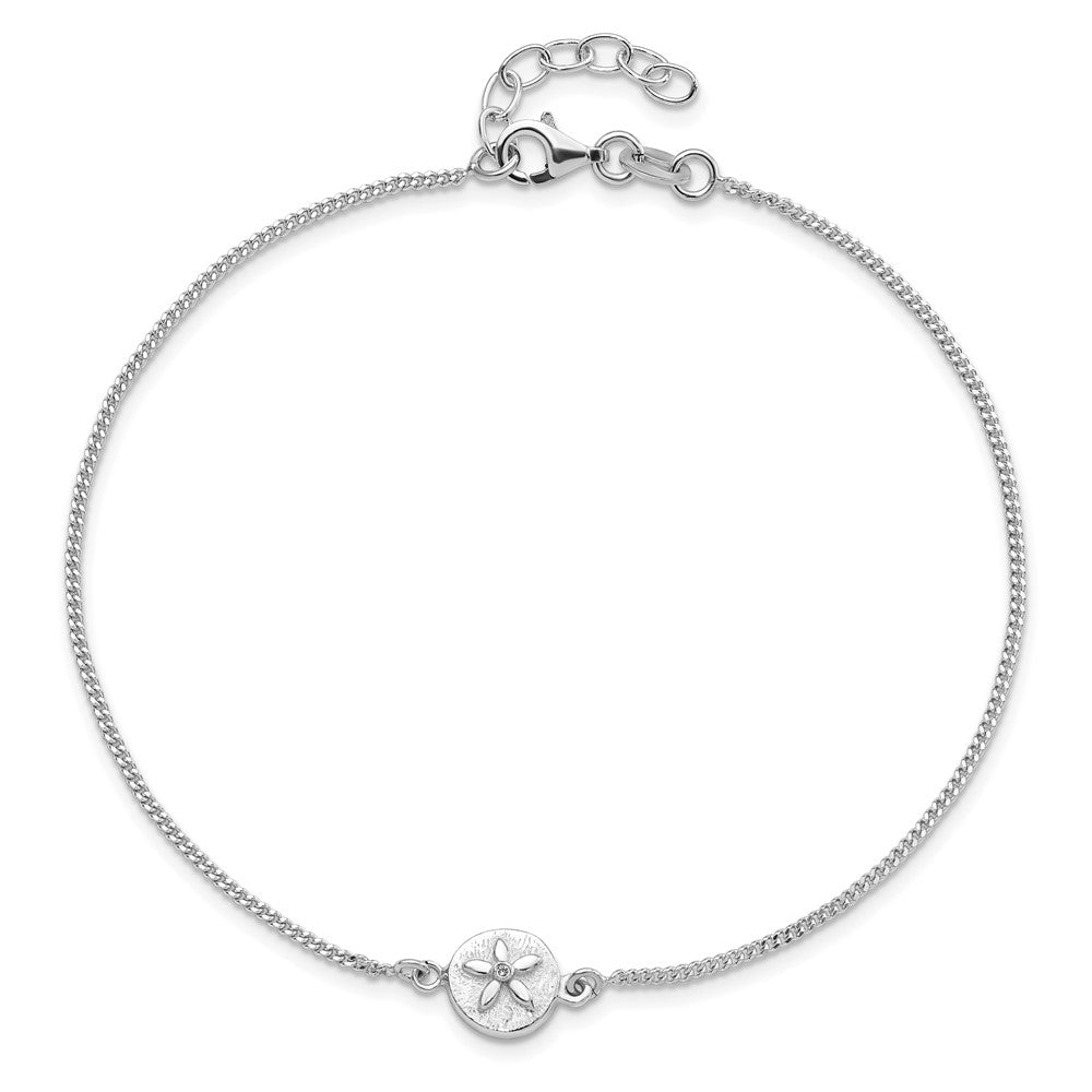 Sterling Silver CZ Sand Dollar 9 inch Plus 1 inch Extender - Total 10 inch Anklet