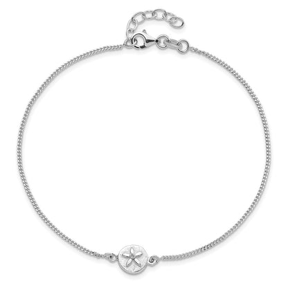 Sterling Silver CZ Sand Dollar 9 inch Plus 1 inch Extender - Total 10 inch Anklet