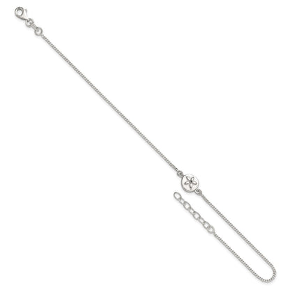 Sterling Silver CZ Sand Dollar 9 inch Plus 1 inch Extender - Total 10 inch Anklet