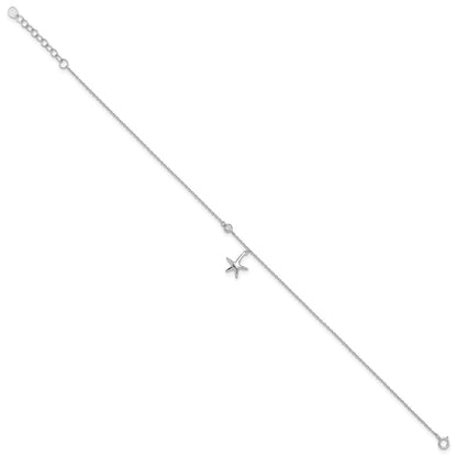 Sterling Silver Rhodium-plated CZ Starfish 9 inch Plus 1 inch Extender  - Total 10 inch Anklet