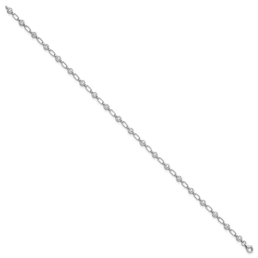 Sterling Silver Rhodium-plated Polished CZ Anklet