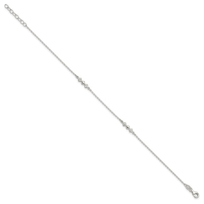 Sterling Silver CZ Shapes 9 inch Plus 1 inch Extender  - Total 10 inch Anklet