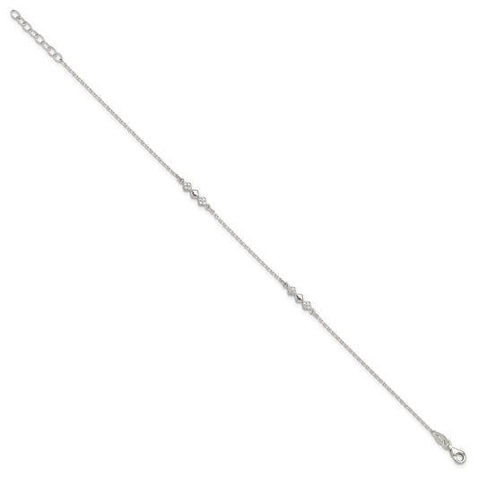 Sterling Silver CZ Shapes 9 inch Plus 1 inch Extender  - Total 10 inch Anklet