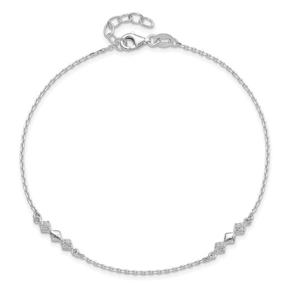 Sterling Silver CZ Shapes 9 inch Plus 1 inch Extender  - Total 10 inch Anklet