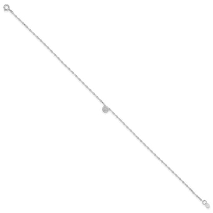 Sterling Silver Rhodium-plated Polished CZ Anklet
