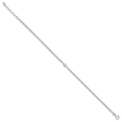 Sterling Silver Bezel CZ 2-Strand 9 inch Plus 1 inch Extender - Total 10 inch Anklet