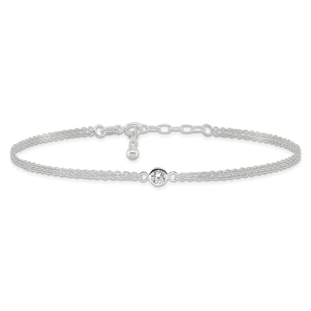 Sterling Silver Bezel CZ 2-Strand 9 inch Plus 1 inch Extender - Total 10 inch Anklet