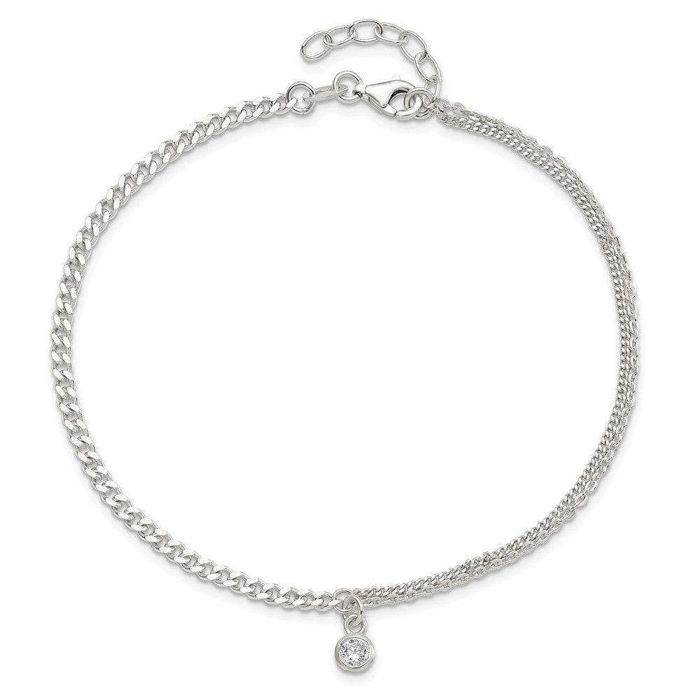 Sterling Silver CZ Fancy Chain 9 inch Plus 1 inch Extender - Total 10 inch Anklet