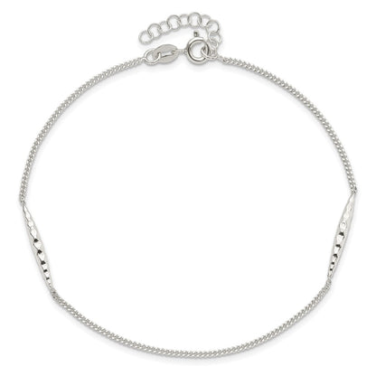 Sterling Silver Textured Bar 9 inch Plus 1 inch Extender - Total 10 inch Anklet