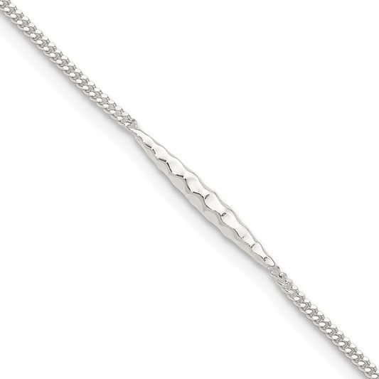 Sterling Silver Textured Bar 9 inch Plus 1 inch Extender - Total 10 inch Anklet