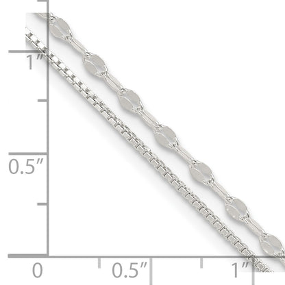 Sterling Silver 2-Strand 9 inch Plus 1 inch Extender - Total 10 inch Anklet
