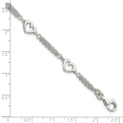 Sterling Silver Polished Hearts 7.5in w/1.0 in ext Bracelet