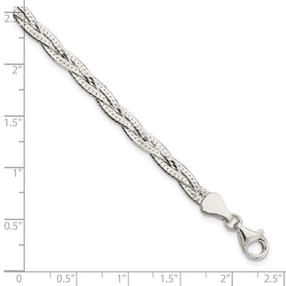 Sterling Silver Polished 3-strd Braided 7in w/1in ext. Bracelet