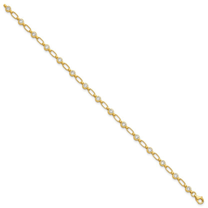 Sterling Silver Gold-tone Bezel CZ 7.5in  Bracelet