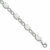 Sterling Silver Rhodium-plated Polished White Created Opal & CZ Bracelet