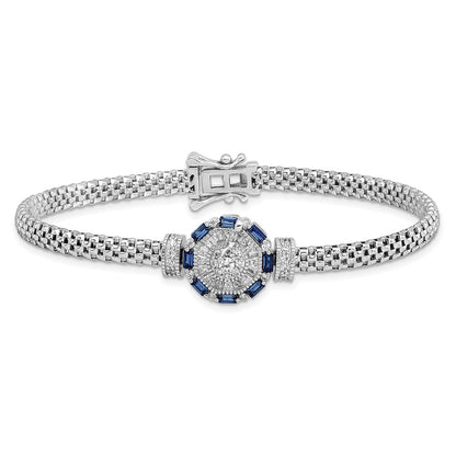 Sterling Silver Rhodium-plated Polished Blue & White CZ Bracelet