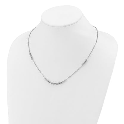 Sterling Silver Rhodium-plated Polished Beaded w/ 2in ext. Necklace