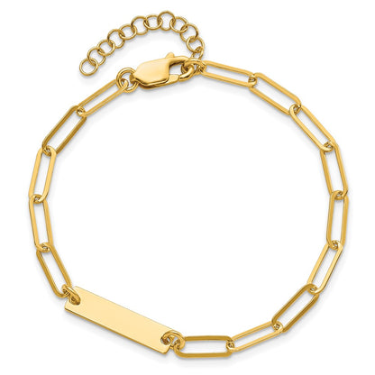 Sterling Silver Gold-plated Polished ID w/ 1.25in ext. Bracelet