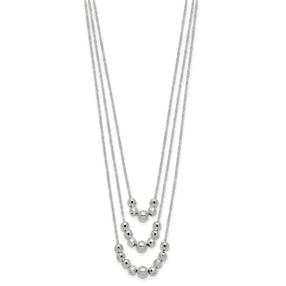Sterling Silver Polished 3-Strand Beaded Necklace