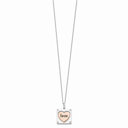 Sterling Silver RH-plated Rose-tone MOM/LOVE Heart Center Spins CZ w/2in ex